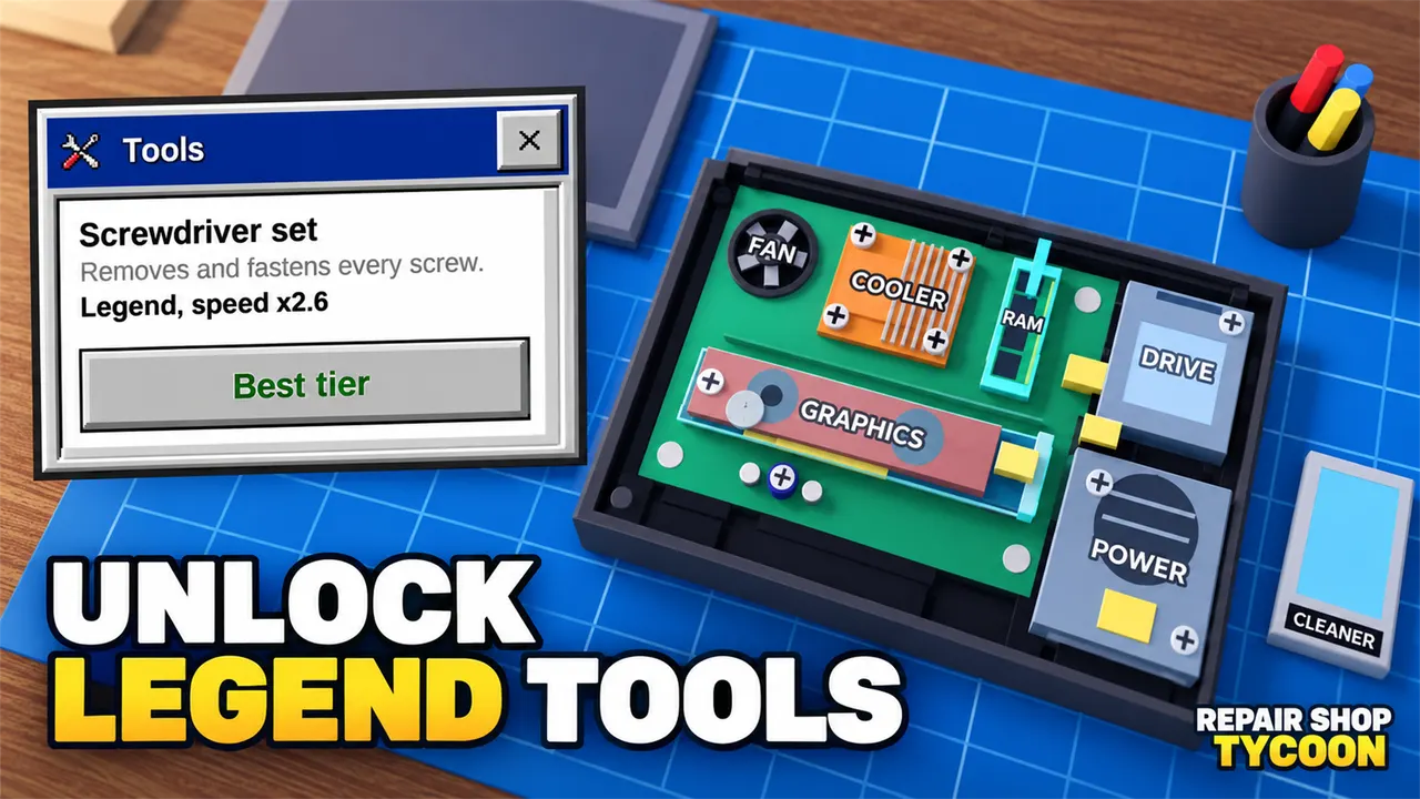 Werkzeug-Fenster an der Werkbank, Text: Unlock legend tools